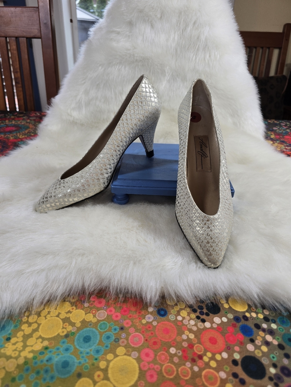 Amalfi Metallic Ivory Snakeskin Print Pointed Toe Pumps - Womens
